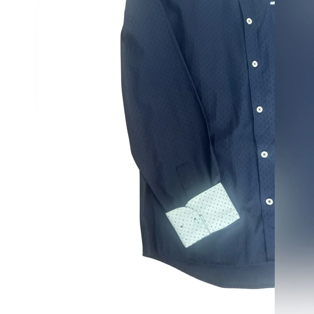 7 Diamonds Men’s Navy Print Ling Sleeve Button Front Size Medium